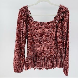 NWT LOFT Animal Print Peplum Top, Smocked Back, Square Neckline, Women’s Large